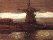 Piet Mondrian Mill in the moonlight oil